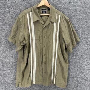 Haggar Shirt Men 2XL Gray Striped Button Up Collared Short Sleeve Linen Regular